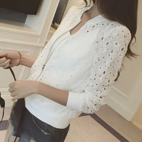 여성용 펀칭 레이스 집업 자켓 시스루 여름 아우터 여성레이스자켓 펀칭집업점퍼