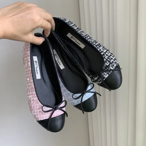 [브리치] 컴온슈 / 성수동 수제화 리본트위드 플랫슈즈 (1cm) 국내생산