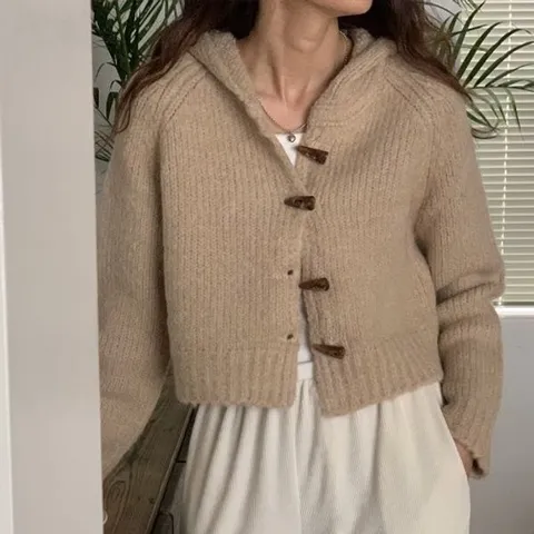 [하프클럽/제이0]떡볶이 단추 니트 후드 가디건