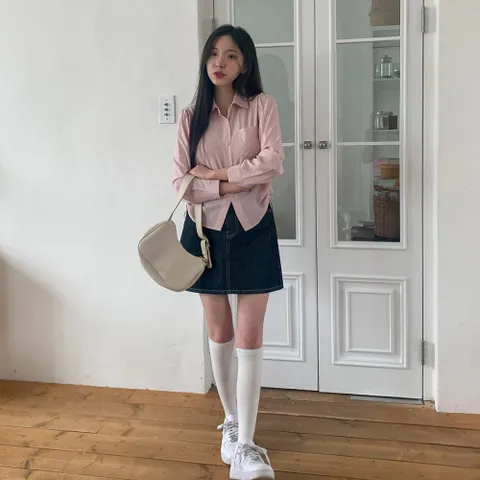 여자 봄 페미닌 카라넥 사이드 셔링 스트링 블라우스