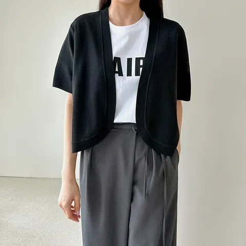 [하프클럽/코젤 볼레로 반팔 세미크롭 니트 숄가디건