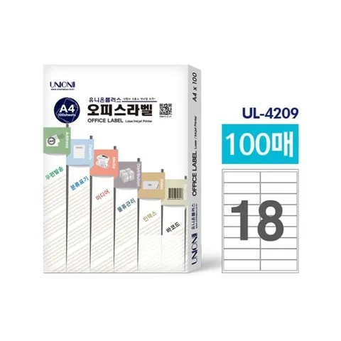 유니온 오피스 라벨지(UL4209) 18칸 100매입 UL4209 18칸 100매입