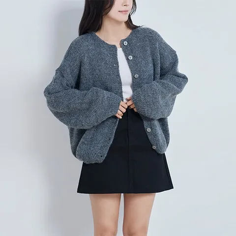 [하프클럽/루즈핏 도톰 라운드 알파카 울 니트 가디건 GJ28B3