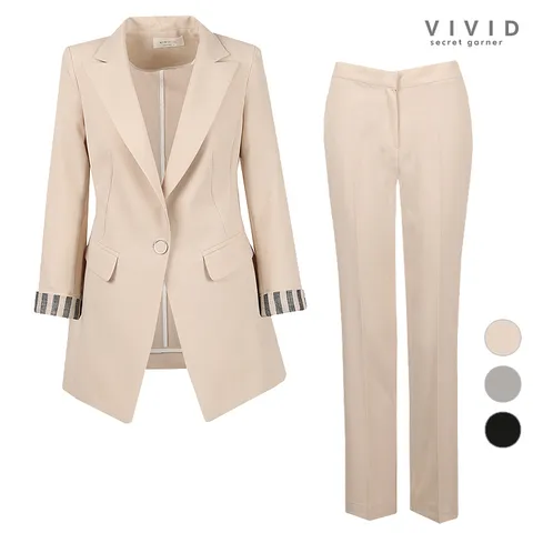 VIVID SET 여성모던소매배색 여름 정장자켓+팬츠 세트