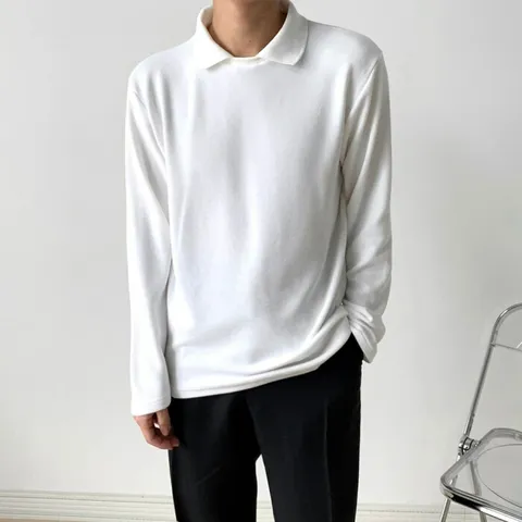 [브리치]  / 여름 카라 무지 긴팔티셔츠 / 블랙 화이트