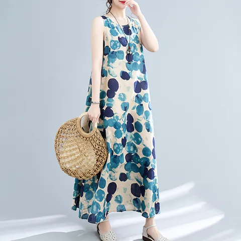 B-238603 - 린넨 면 민소매 롱 원피스/빅사이즈/루즈핏/여름/간절기/엄마옷/데일리