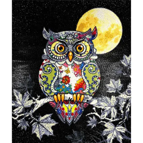 패브릭보석십자수 달빛 부엉이  패브릭  보석십자수 50x60 동물보석십자수