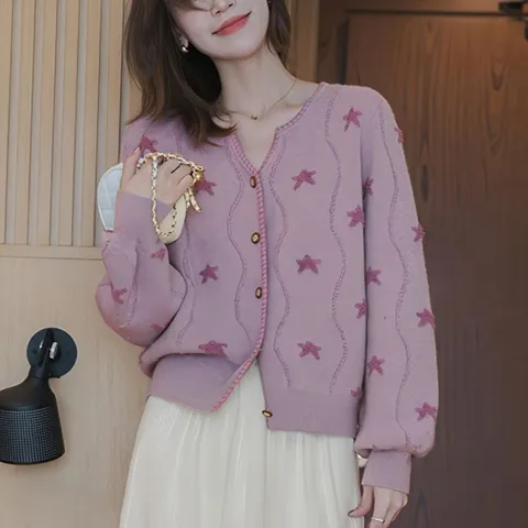 [브리치] 허그허그 / 핑크 스타 브이넥 니트 가디건 3color
