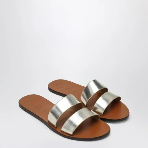 MANEBA­ P9.9Y0LE/XI_MANEB-PL Platinum colored strap sandals in leather