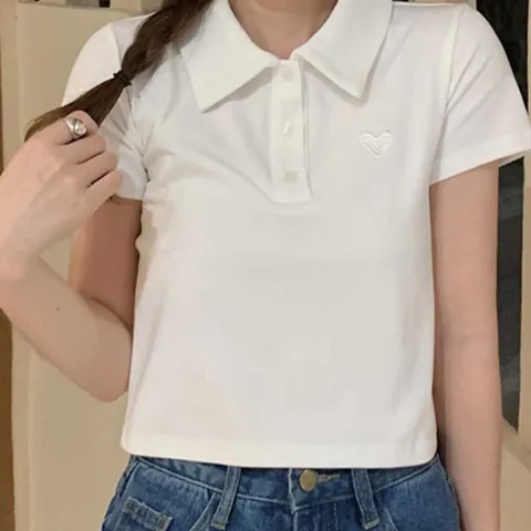 러블리 여성 크롭 카라티 반팔 티셔츠 RNR-0048 여자카라티 캐주얼티 데일리티 학생티셔츠