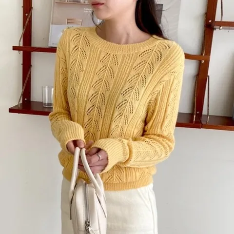 |KDT416B|리키라 분홍색 스카시 여성 크루넥 펀칭디테일 스웨터_18153525_597559