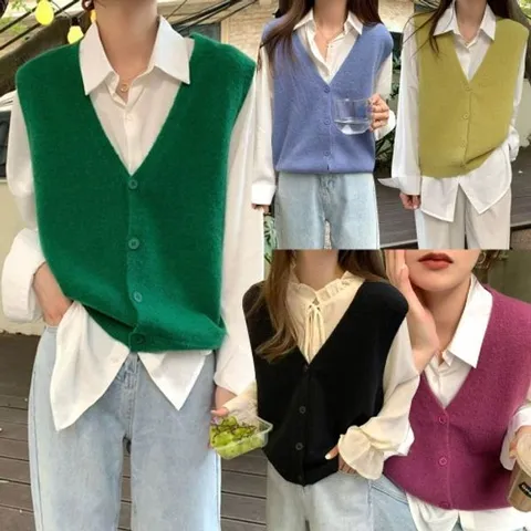 [하프클럽/큐즈]여성 니트조끼 V넥  스웨터 니트티 베스트 쪼끼 간절기 봄 겨울 5컬러 WL263