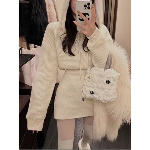 [하프클럽/디애이치]그로브 슬림 후드 니트 원피스 3color