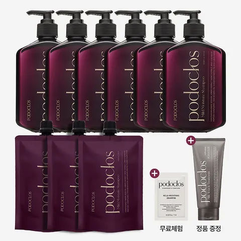 [TV쇼핑단독/청담샵패키지] 샴푸 500ml 6통+리필 500ml 3개+트리트먼트 200ml+체험분 1매