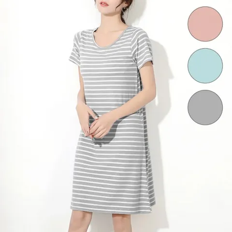 루즈핏 일자 원피스 라운드 반팔 면 홈웨어 잠옷 파자 원피스 캐주얼원피스 잠옷원피스