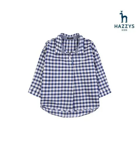 ESQUEL 여아 고방 체크 7부 소매 블라우스(HPM10XB62M_NV)