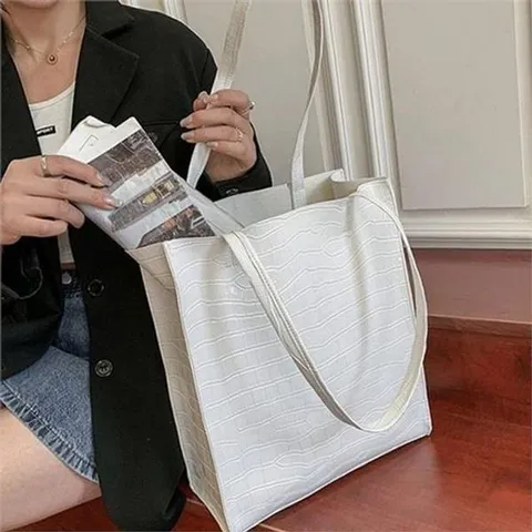 빅사이즈 여성 숄더백 와이드 데일리 숄더백 크로커다일 가죽 패턴 심플 여성숄더백
