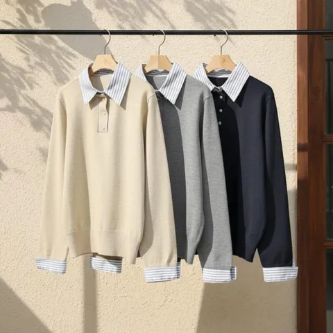 여자 데일리 봄신상 트리플카라 니트 티셔츠