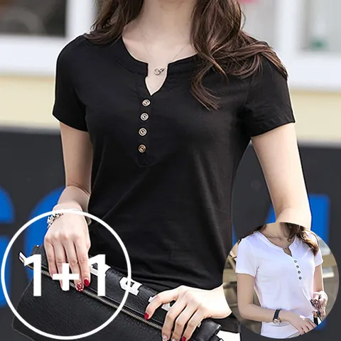 1+1 무드 단추 반팔티 2장세트 4컬러