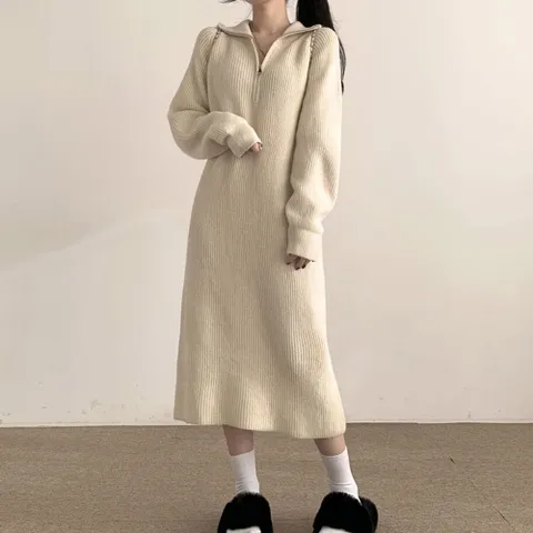 집업 폴라넥 니트 원피스 롱원피스