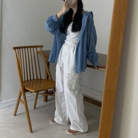 여성 루즈핏 후드 거즈 셔츠 남방 여성셔츠 여성남방 후드셔츠 거즈셔츠 루즈핏셔츠