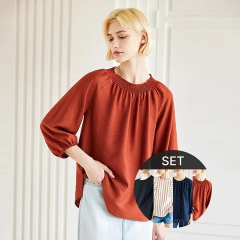 [하프클럽/블루종 퍼프 소매 블라우스 4종세트