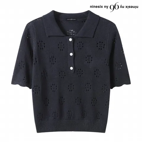 [빠른배송]  정상가 69000원ㅣ데일리 반버튼 카라 썸머 펀칭 반팔 니트 (NQ2KT013L0)