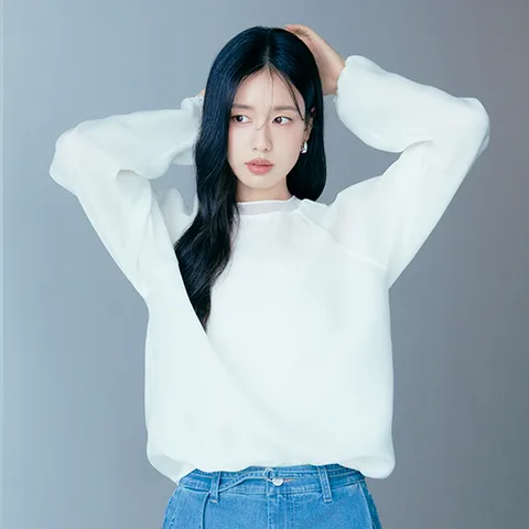 [최초가69,900원]26SS 린넨블렌드 시스루 스웻블라우스