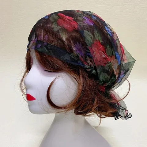 [애슬릿] 꽃 리본 얇은 망사 창없는 비니 모자