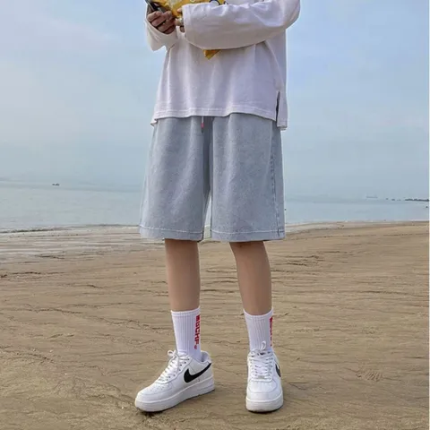 남자 허리밴딩 여름 청반바지 버뮤다 데님팬츠 와이드 남성반바지 여름반바지 밴딩반바지