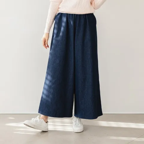 [브리치] 룰루제이 / 77사이즈 8부 9부  밴딩 통와이드 치마바지 데님 팬츠