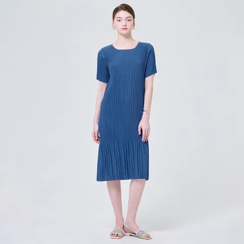 [최초가 138000원] 솔리드 반팔 플리츠 롱 원피스_YI04WRPOP42