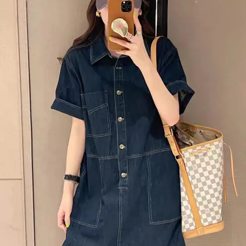 [브리치] 보니제이 / 청원피스 카라 데님 미니원피스 단추 키작녀 치마 생