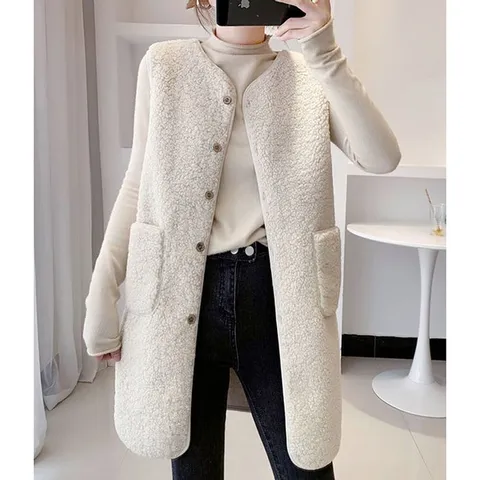 [브리치] 로로비 / 여성 양털 롱 조끼 뽀글이 인조 밍크 베스트 LS0543