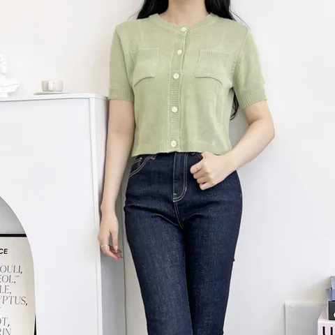 [sado]여성 시원한 포켓 크롭 반팔 니트가디건 66까지 국내산 1053