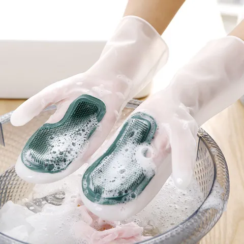 미끄럼방지 실리콘 수세미 부착 고무장갑 주방용품