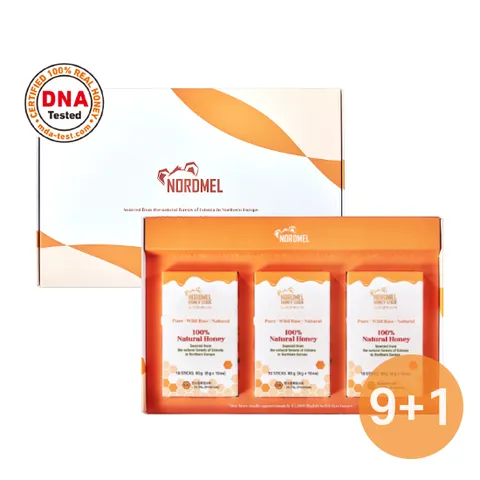 [9+1] 노르드멜 기프트 선물세트 허니스틱 치즈처럼 쫀득하고 부드러운 100% 천연꿀 3박스(8g x 30개)*쇼핑백포함