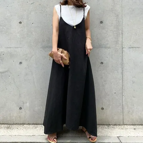 알티피아 (55~66) 린넨 하객룩 여름 뷔스티에 끈 나시롱원피스 무지 면 캐주얼 민소매