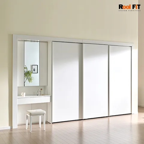 화이트매트 슬라이딩 화장대 붙박이장_390cm (13자)