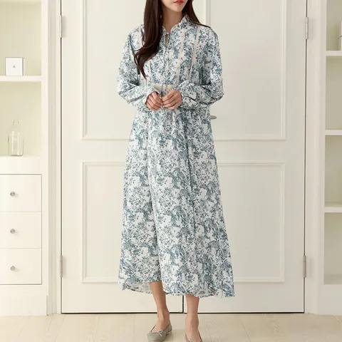 H스타일DK헤나멜OP 봄롱원피스 여성OPS 홈웨어 임부복 파자마 잠옷 데이트룩 하객룩