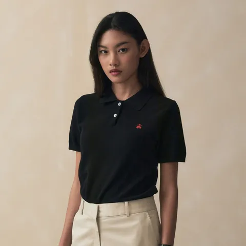 [정상가 159000원][여성] 코튼 폴로 반팔 스웨터 (블랙) (BBWTWB202AUFM)