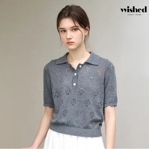 정상가 69000원 | 반버튼 펀칭 카라 반팔 니트 (WIDBNT001)