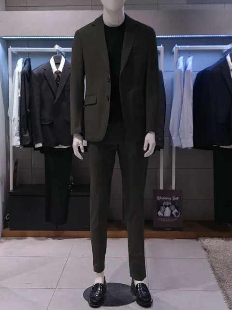 남성 봄 여름 여름 캐주얼 세트 시원한 카키 풀스판 이지케어 캐주얼 셋업수트