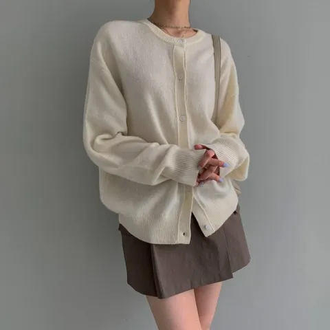 여자 라운드넥 오버핏 긴팔 봄 가을 롱 가디건