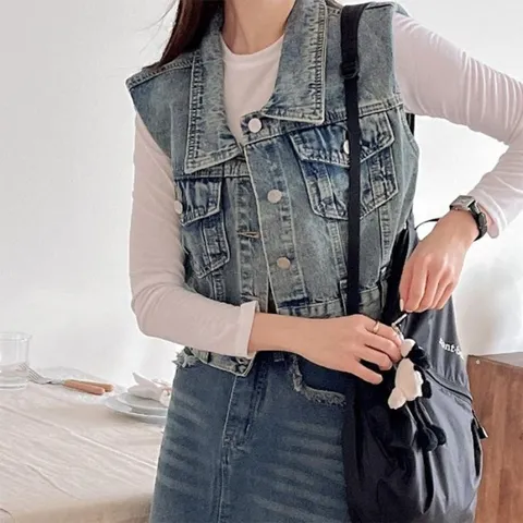 여자 파워숄더 y2k SS 청조끼 탱크 베스트 (12393938)