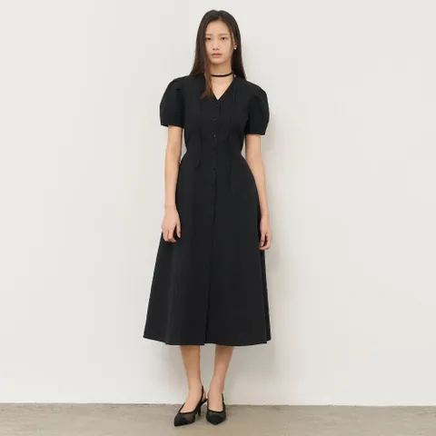 브이넥 퍼프 롱 원피스 [BLACK] / WBE2L15510