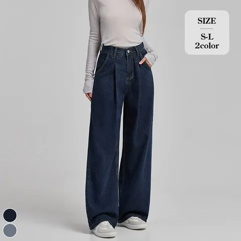 [브리치]  / 핀턱 스티치 와이드 데님 팬츠 (J2525)