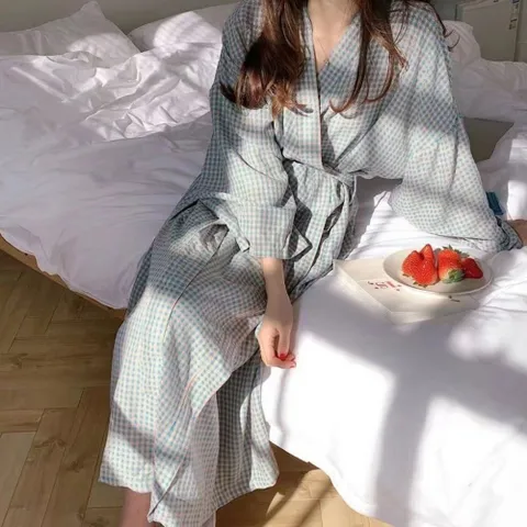 여성 소프트 샤워가운 로브 포켓 파자마 잠옷 허리끈 수건가운 실크가운 타월가운