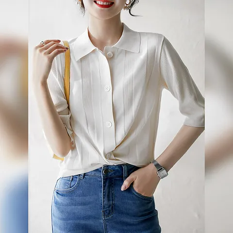 1+1 디투 카라 반팔 단추 니트 가디건