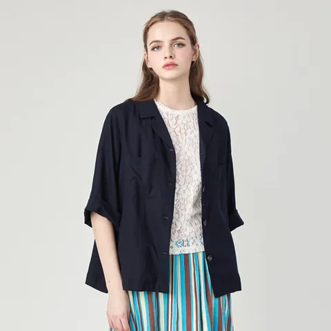 모네즈 린넨 블렌디드 썸머 여성 카라 셔츠 자켓